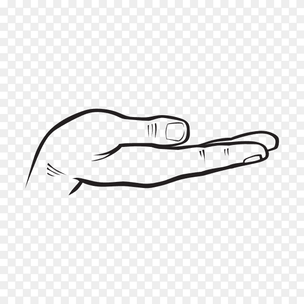Illustration of doodle hand drawn of open hand giving or receiving on transparent background PNG