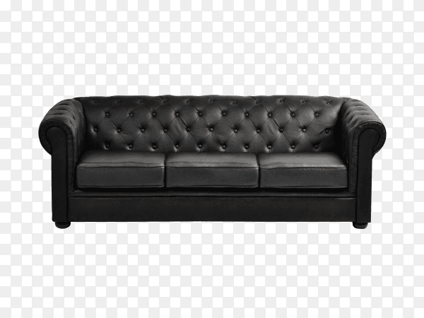 Isolated black sofa on transparent background PNG