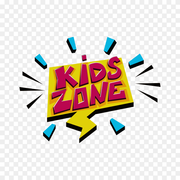 Kids zone label text sticker on transparent background PNG