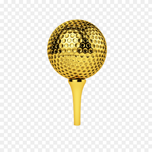 Luxurious golden golf ball on tee prize on transparent background PNG