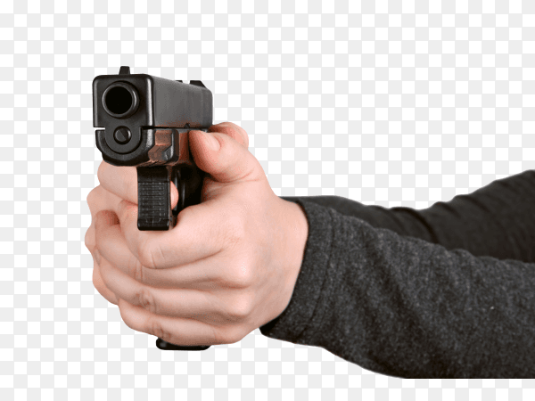 Man hands holding gun isolated on transparent background PNG