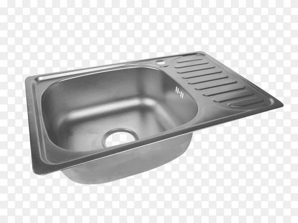 Metallic kitchen sink on transparent background PNG