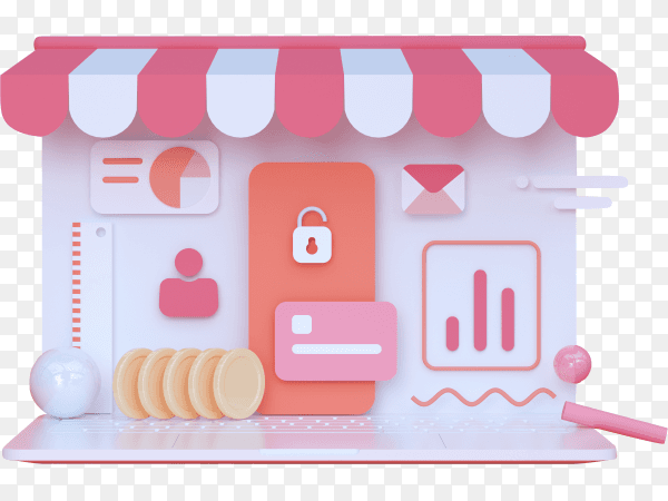 Online shopping and online marketing concept 3d rendering on transparent background PNG