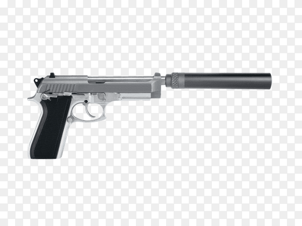 Pistol with a silencer isolated on transparent background PNG