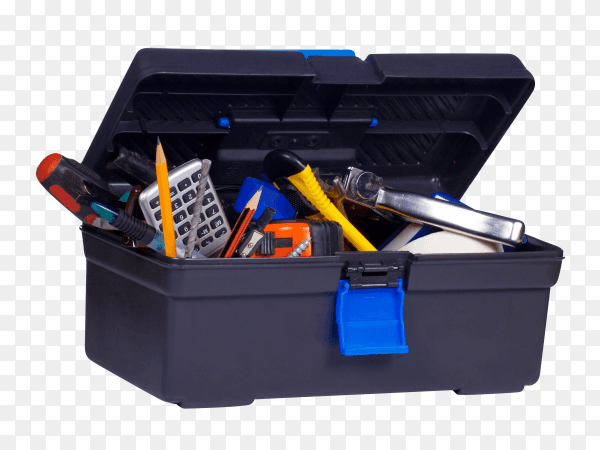 Plastic box with tools on transparent background PNG