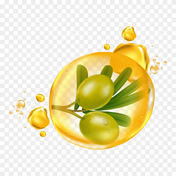 Realistic illustration cosmetic with ingredients olive oil skincare cosmetic on transparent background PNG
