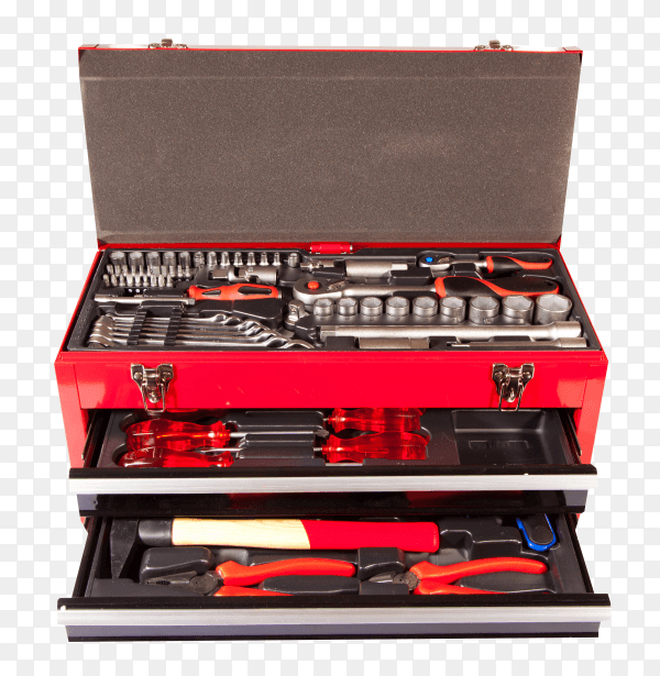 Red box with the tool isolated on transparent background PNG