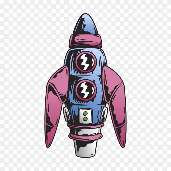 Retro rocket launch in space illustration on transparent background PNG