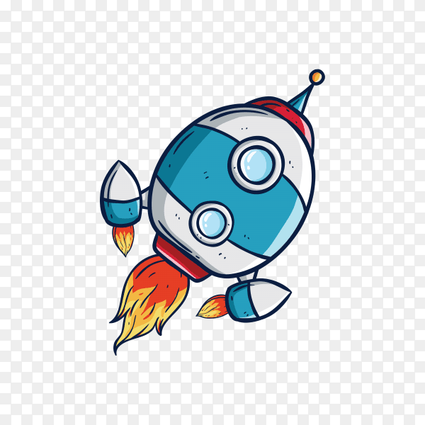 Rocket flying in outer space on transparent background PNG
