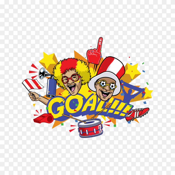 Set of football fan design on transparent background PNG