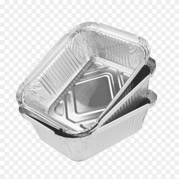 Some aluminum foil trays for food on transparent background PNG