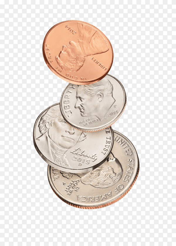 Stack of flight coins on transparent background PNG