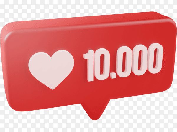 Ten thousand love notification icon 3d rendering on transparent background PNG