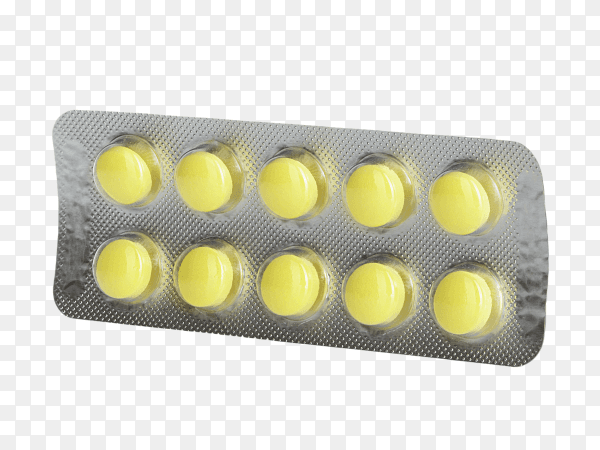 Yellow pills in blister packs isolated on transparent background PNG