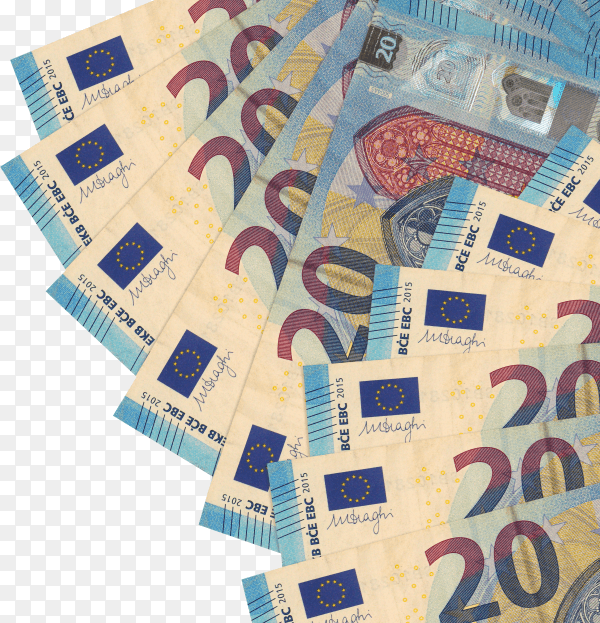 Euro bills banknote on transparent background PNG