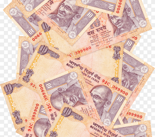 Indian rupeeseuro bills banknote on transparent background PNG