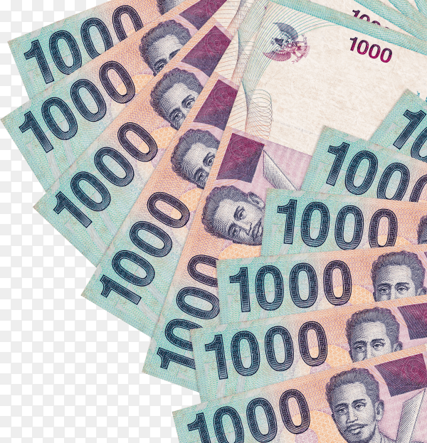Indonesian rupiah euro bills banknote on transparent background PNG