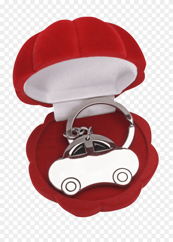 keychain car in red gift box on transparent background PNG