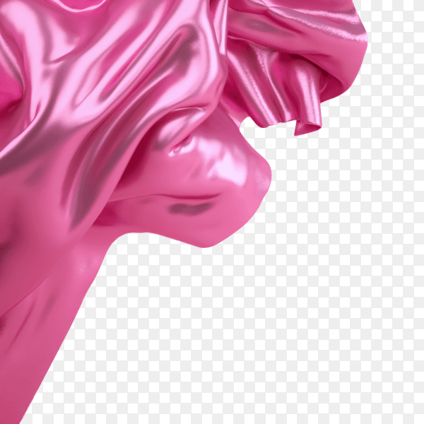 3d rendering illustration of soft cloth metallic pink material. Abstract flying fabric material in bright light on transparent background PNG