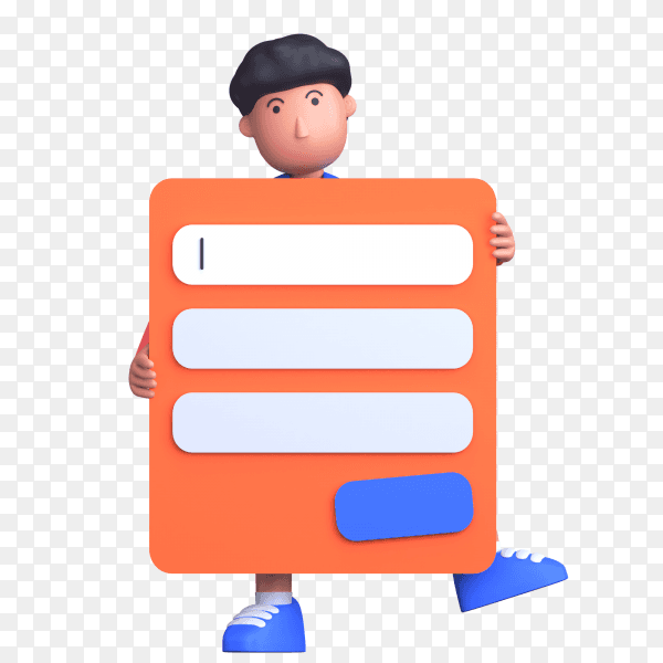 3d sign-in form with boy stand with holding sign-in form on transparent background PNG