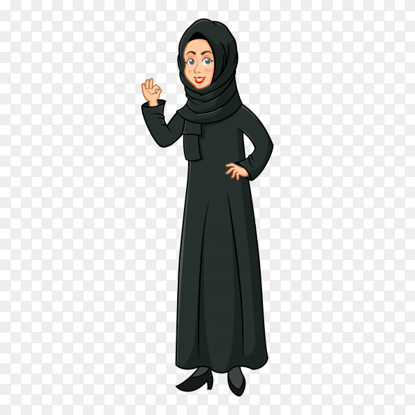 Arabic Businesswoman cartoon Character in traditional clothes on transparent background PNG