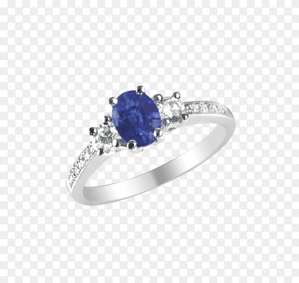 Beautiful Engagement ring with blue diamond on transparent background PNG