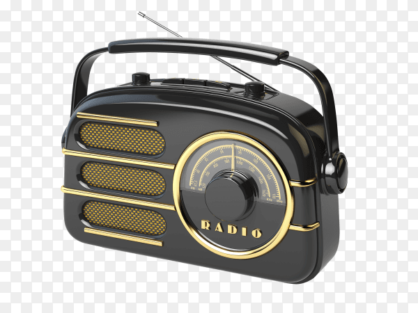 Black retro radio isolated on transparent background PNG