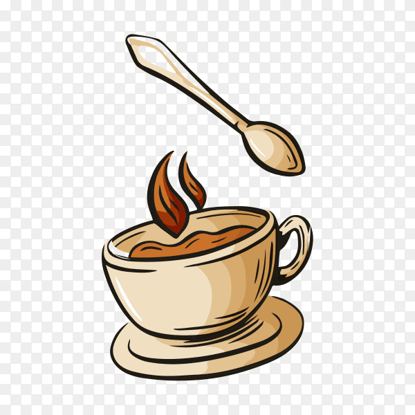 Cartoon hand drawn coffee logo on transparent background PNG