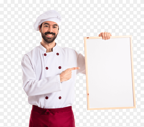 Chef holding empty placard on transparent background PNG