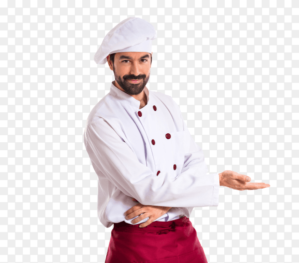 Chef presenting something on transparent background PNG