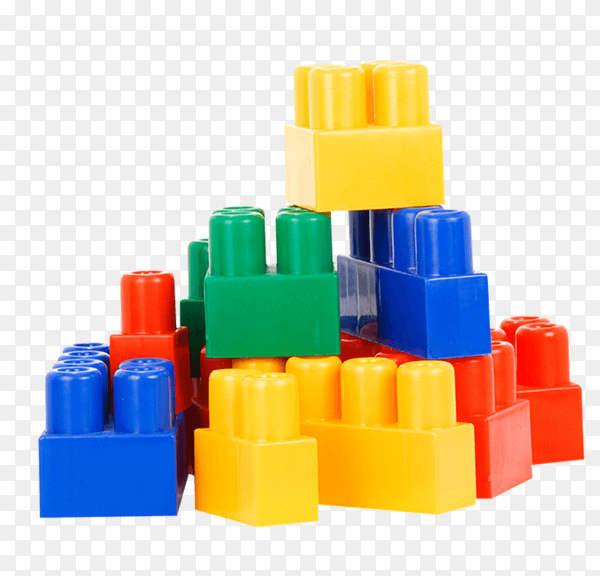 Colorful plastic bricks on transparent background PNG