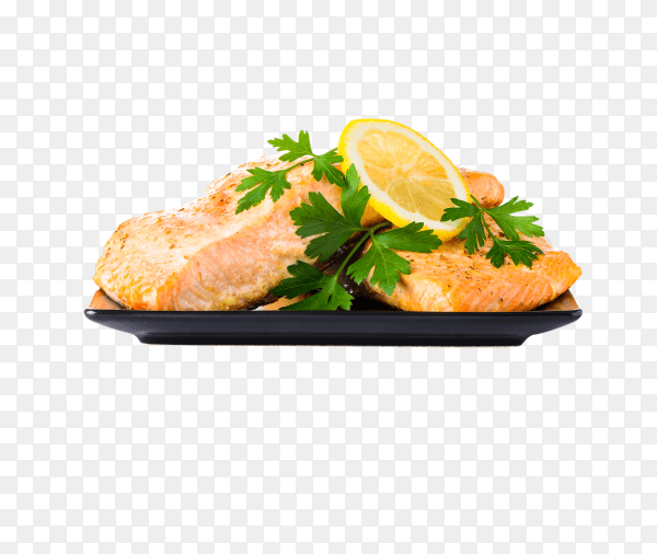 Cooked salmon fish fillet on transparent background PNG