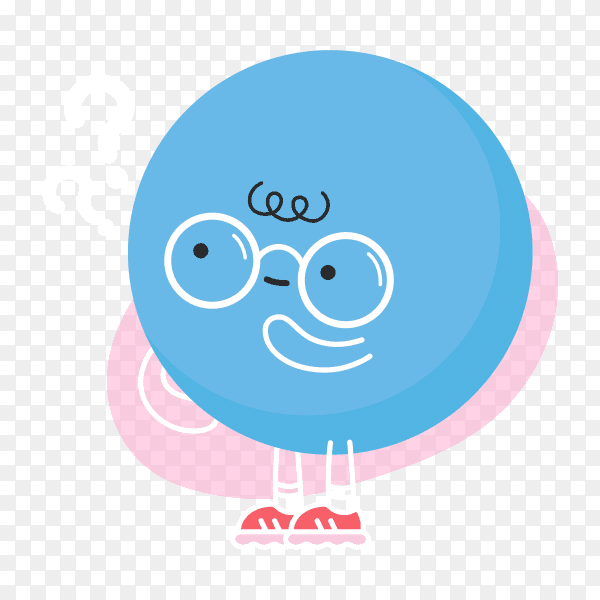 Cute funny blue ball with question mark on transparent background PNG