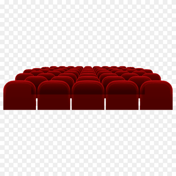 Empty movie theater auditorium with red seats cinema hall interior on transparent background PNG