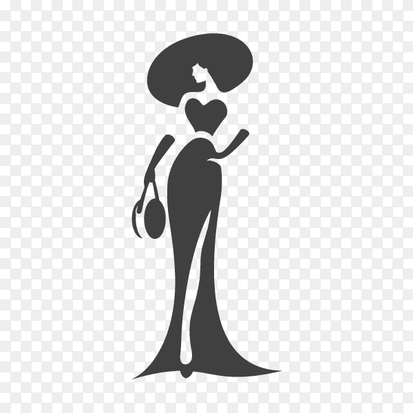 Fashion elegant woman silhouette logo template on transparent background PNG