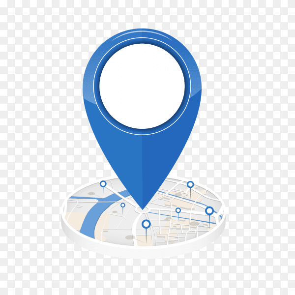 GPS icon on center of the city map with pin location on transparent background PNG