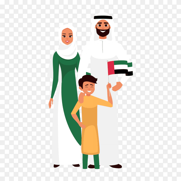 Happy family celebrating the united Arab emirates independence day on transparent background PNG