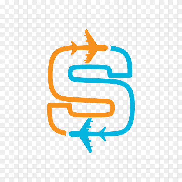 Initial s logo with travel in orange and blue color on transparent background PHG