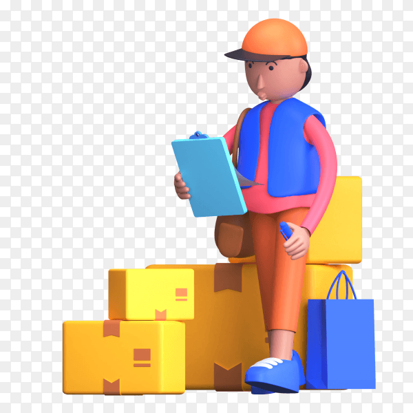 Man checking on clipboard list and notice and tick the successfully delivered items or parcels on transparent background PNG