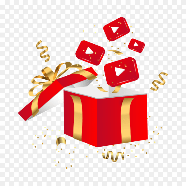 Red Gift box and YouTube icons template on transparent background PNG