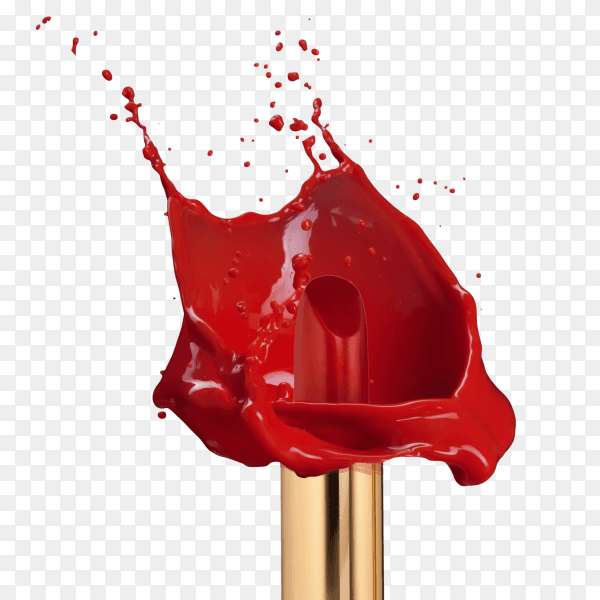 Red lipstick with splash of paint isolated on transparent background PNG