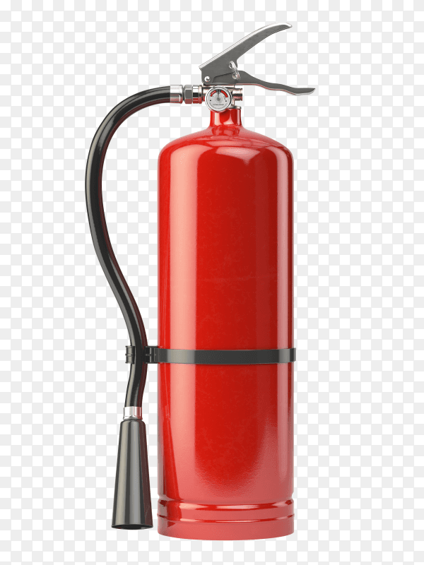 Red realistic fire extinguisher isolated on transparent background PNG