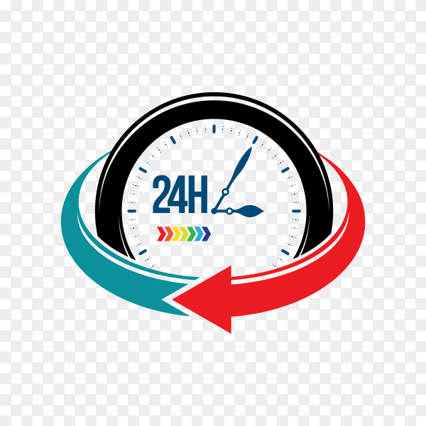 Service assistance label with clock on transparent background PNG