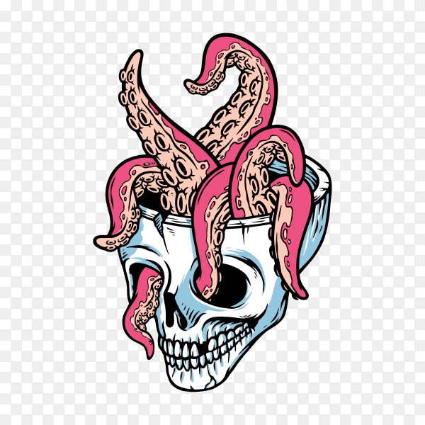 Skull and tentacles illustration on transparent background PNG