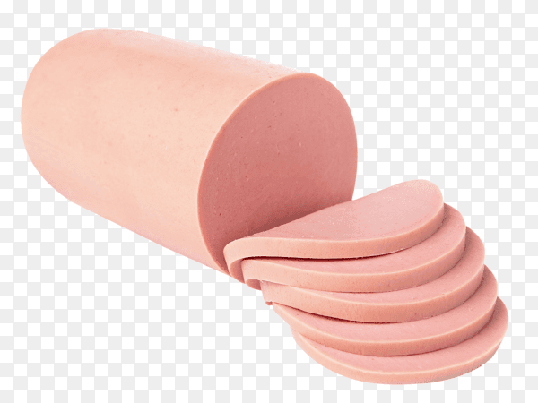 Sliced boiled ham sausage isolated on transparent background PNG
