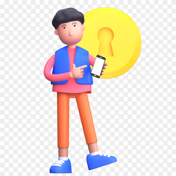 The man showing his phone lock with the concept of a secure smartphone on transparent background PNG