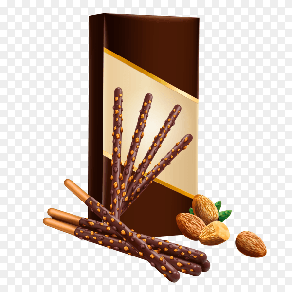 Biscuit sticks in chocolate on transparent background PNG