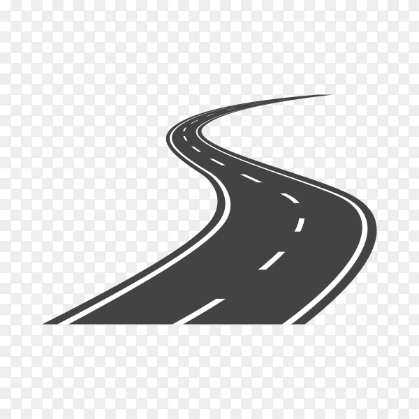 Black color road or highway with dividing marking on transparent background PNG