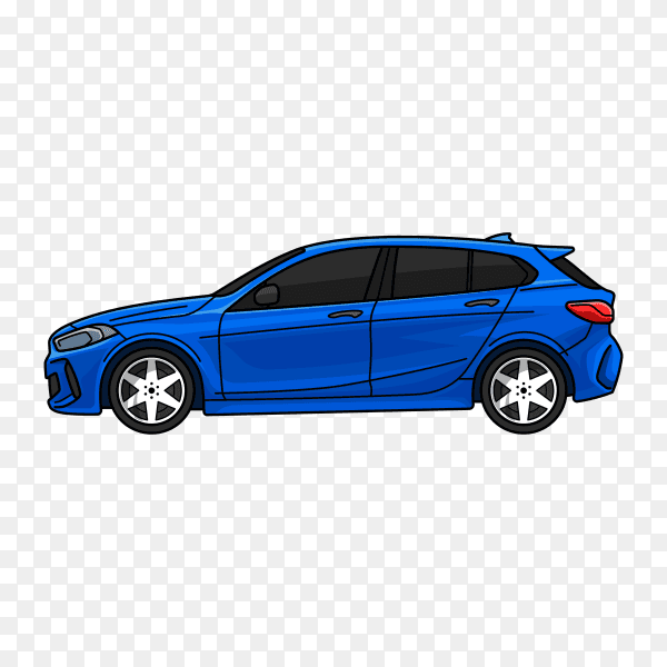 Blue modern car on transparent background PNG