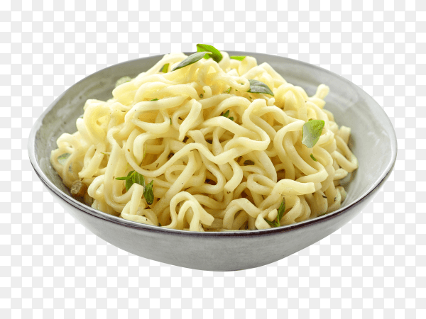 Bowl of boiled egg noodles isolated on transparent background PNG